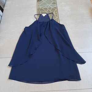 Double Zero Deep Blue Ruffled Overlay Chiffon Mini Dress